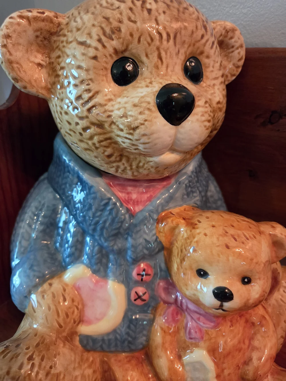 Vintage Papa Teddy Bear And Baby Cookie Jar Cottage Core Grandma